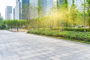 green park front of office builsings